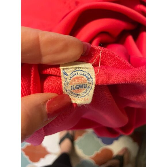 Vintage 80s Leslie Fay Red Knit Cap Sleeve Elastic Waist Midi Dress - Picture 6 of 9